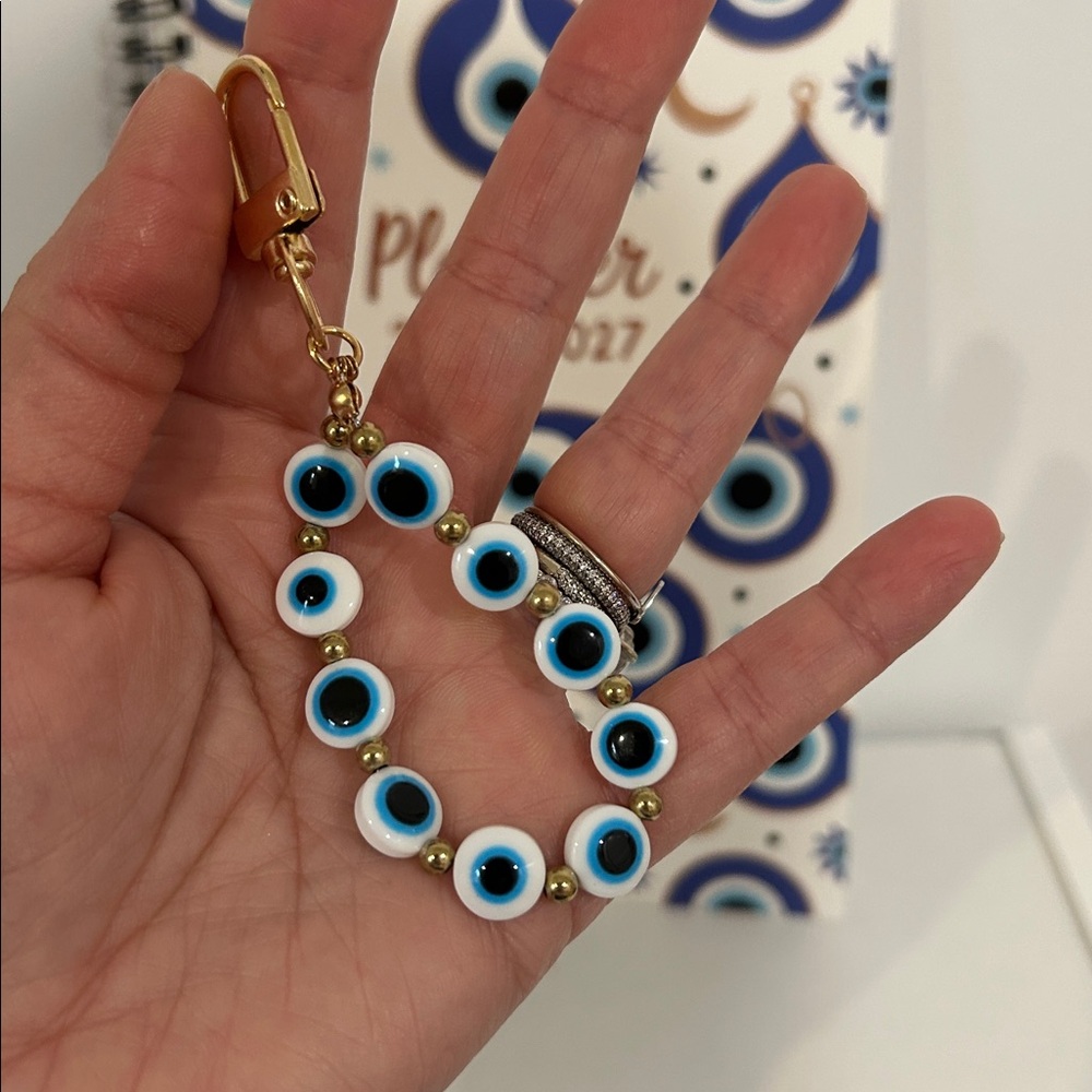 Gold and Blue Evil Eye Keychain Set of 2 - Picture 4 of 4